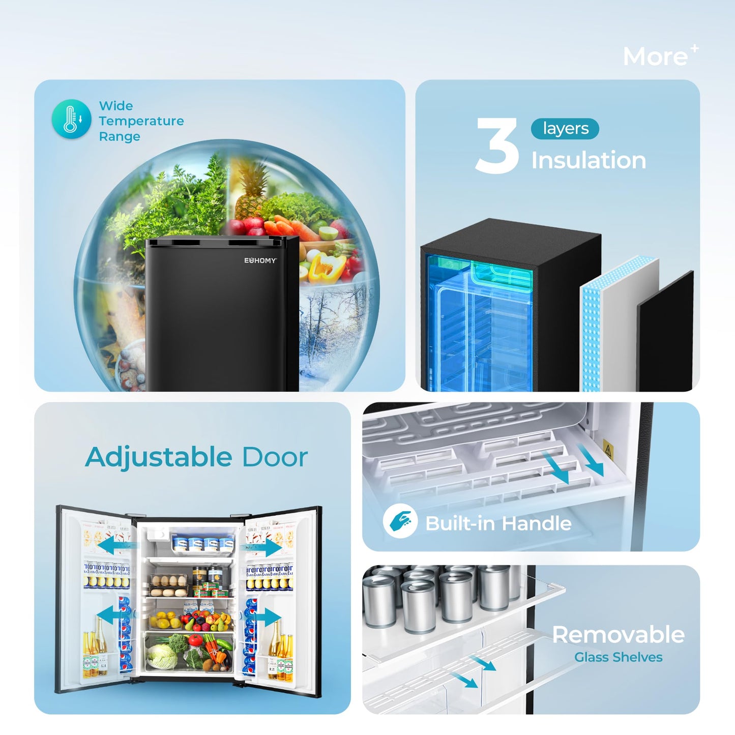 EUHOMY Mini Fridge with Freezer, Single Door Compact Refrigerator - Euhomy