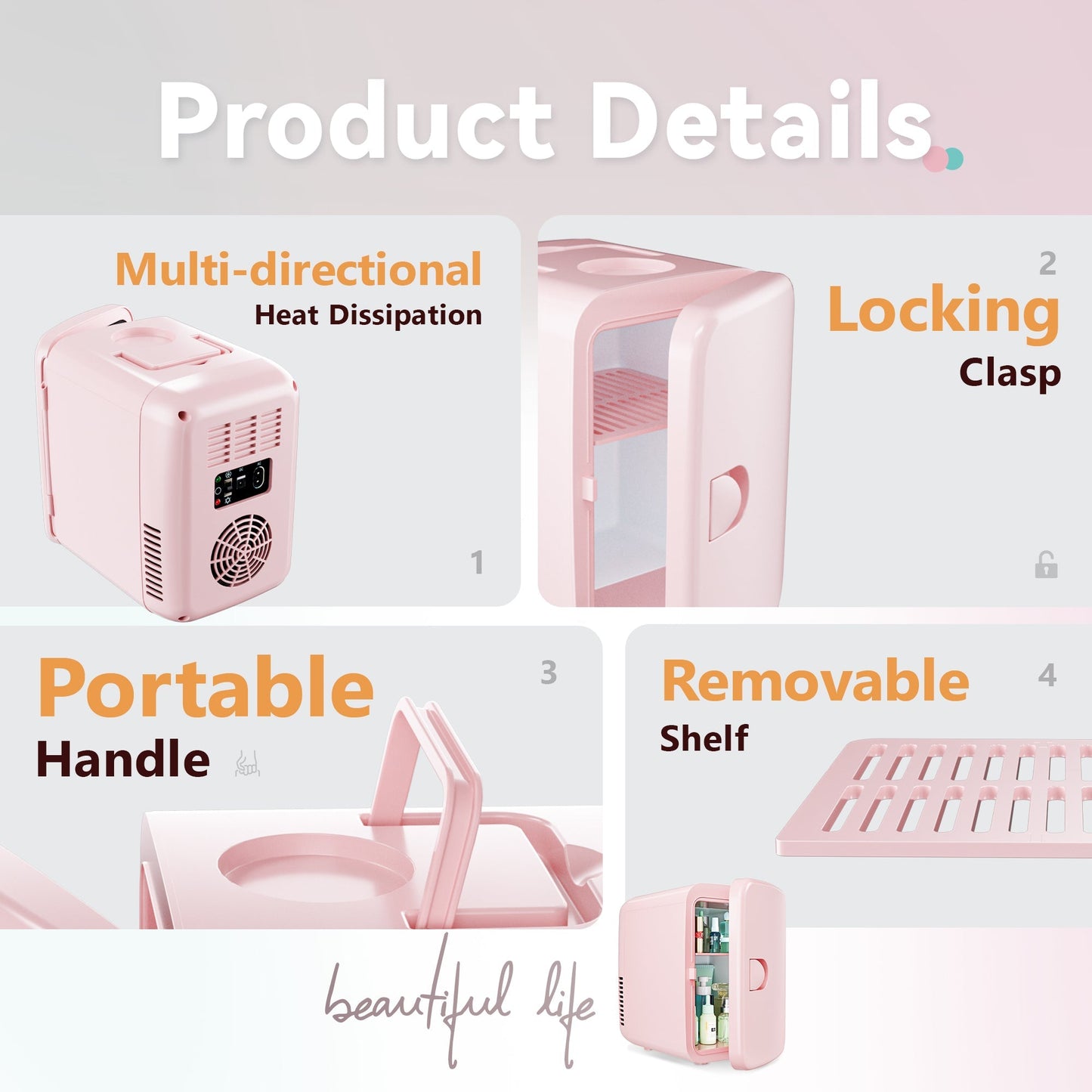 EUHOMY Mini Fridge, 4 AC/DC Small Refrigerator for Skincare, Portable Cooler and Warmer for Skin Care, Beverage, 4L Makeup Mini Fridge - Euhomy